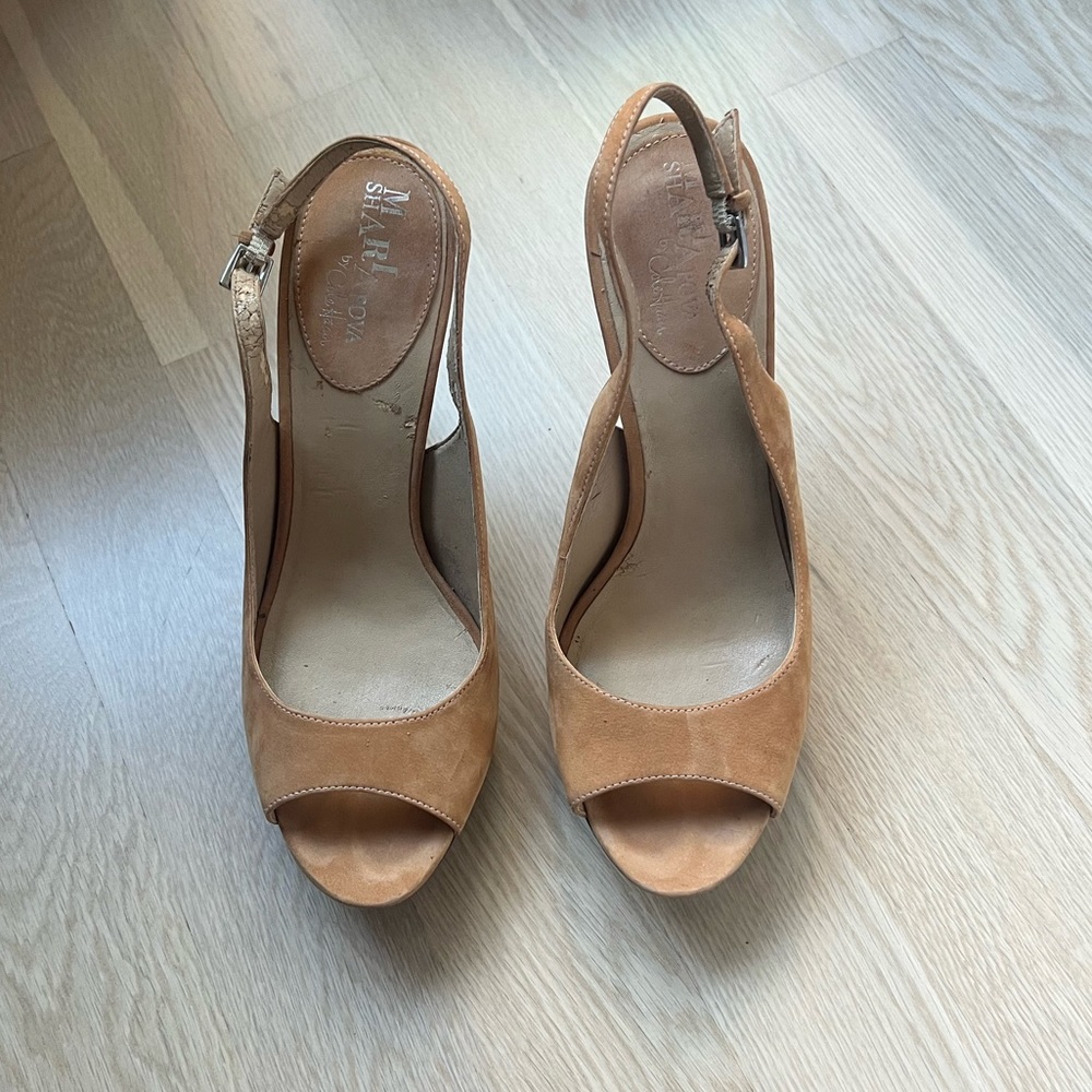 Cole Haan high heel mules in tan suede size 8M